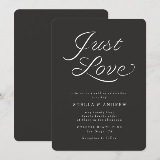 Trendy Ribbon Elegant Script Wedding Invitation 招待状 (正面/裏面)