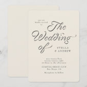 Trendy Ribbon Elegant Script Wedding Invitation 招待状 (正面/裏面)