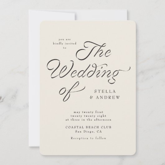 Trendy Ribbon Elegant Script Wedding Invitation 招待状 (正面)