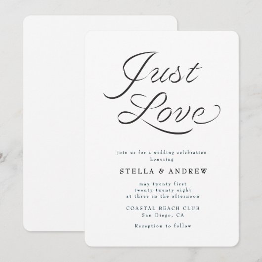 Trendy Ribbon Elegant Script Wedding Invitation 招待状 (正面/裏面)