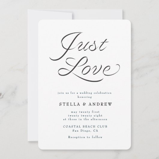 Trendy Ribbon Elegant Script Wedding Invitation 招待状 (正面)