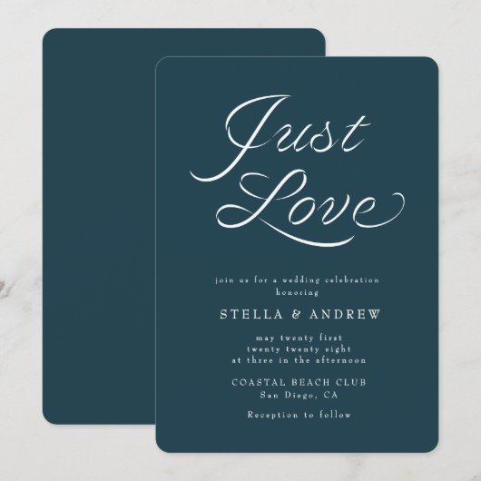 Trendy Ribbon Elegant Script Wedding Invitation 招待状 (正面/裏面)