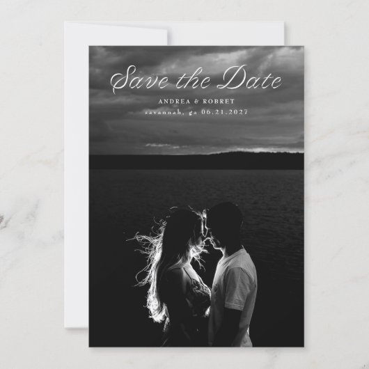 Trendy Ribbon Script Save the Date Card (正面)