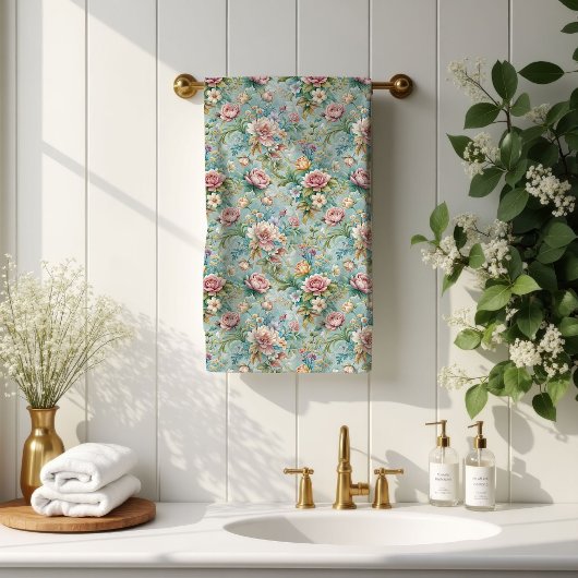 Trendy Rococo Towels Pastel Floral Bathroom Charm バスタオルセット