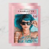 Trendy Rosa Magazine Cover-Photo Inspiriert  招待状 (正面/裏面)