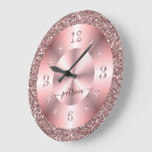 Trendy Rose Gold Glitter Sparkle Personalized Name ラージ壁時計 (傾斜)