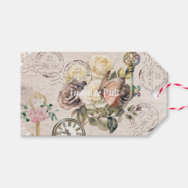 Trendy rustic french background Vintage ephemera ギフトタグ