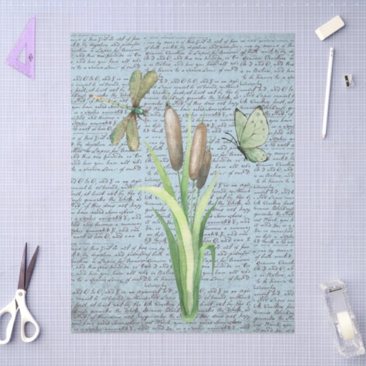 Trendy rustic vintage calligraphy letters Blue 薄葉紙 (クラフト)