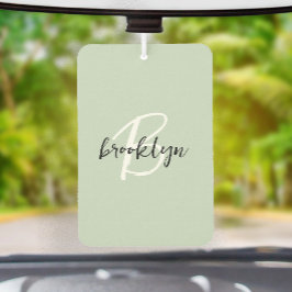 Trendy Sage Green Black White Script Monogram  カーエアーフレッシュナー