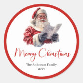 Trendy Santa Claus Script Font Holiday Sticker ラウンドシール (正面)