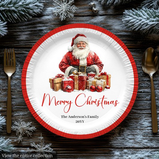 Trendy Santa Claus Stylish Warmish Holiday Plate ペーパープレート