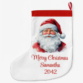 Trendy Santa Claus Watercolor Holiday Stocking ラージクリスマスストッキング (裏面)