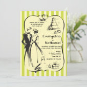 Trendy Scribble Stripes Whimsical Doodle Wedding 招待状 (スタンド正面)