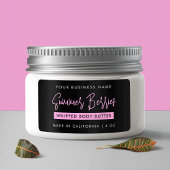 Trendy Script Black & Pink Skincare Jar Rectangle ラベル