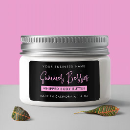 Trendy Script Black & Pink Skincare Jar Rectangle ラベル