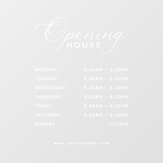 Trendy Script Business Opening Hours Transparent ウィンドウサイン (シート)