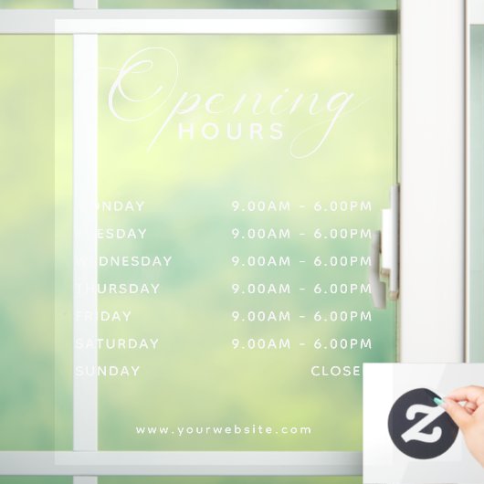 Trendy Script Business Opening Hours Transparent ウィンドウサイン (ホーム)