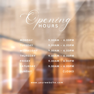 Trendy Script Business Opening Hours Transparent ウィンドウサイン