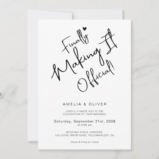 Trendy Script Finally Making It Official Wedding 招待状 (正面)