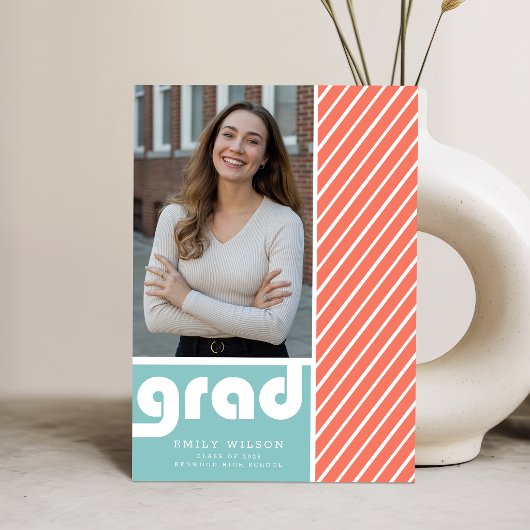Trendy Script Grad Photo Graduation Announcement ポストカード