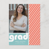 Trendy Script Grad Photo Graduation Announcement ポストカード (正面)