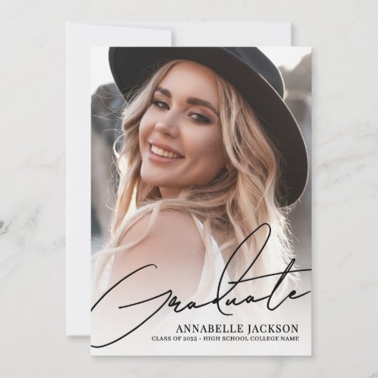 Trendy Script Graduate Simple Photo Graduation 招待状 (正面)