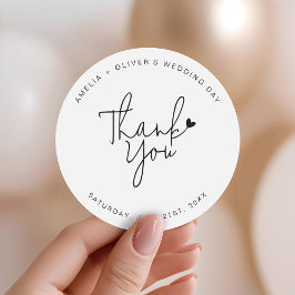 Trendy Script Heart Thank You Wedding Favor ラウンドシール