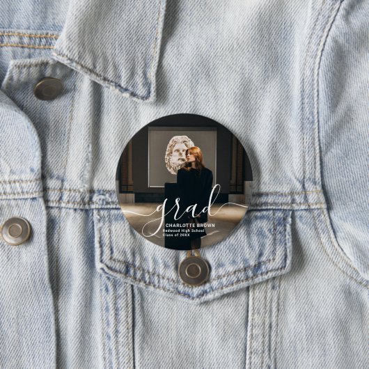 Trendy Script Modern Simple Graduation Photo 缶バッジ (インサイチュ)