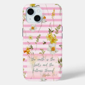 Trendy Scripture Pink Stripe Yellow Daffodils Bees Case-Mate iPhoneケース (裏面)