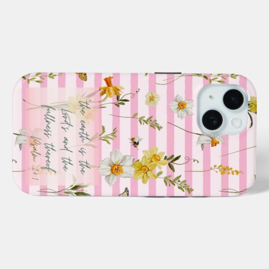 Trendy Scripture Pink Stripe Yellow Daffodils Bees Case-Mate iPhoneケース (裏面 (横))