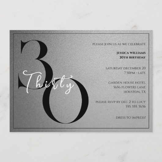 Trendy Shiny Modern Unisex 30th Birthday 招待状 (正面)