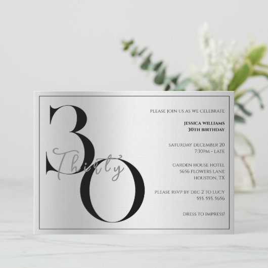Trendy Shiny Modern unisex 30th Birthday  招待状 (スタンド正面)