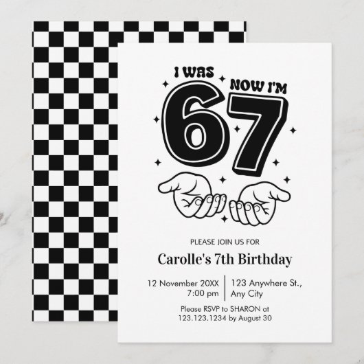 Trendy Six Year Old Funny 7th Birthday 招待状 (正面/裏面)