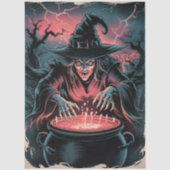 Trendy Spooky Halloween witch and Cauldron 薄葉紙 (正面)