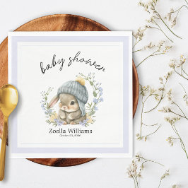 Trendy Spring Baby Bunny Floral Baby Shower Napkin スタンダードランチョンナプキン