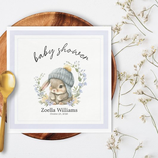 Trendy Spring Baby Bunny Floral Baby Shower Napkin スタンダードランチョンナプキン