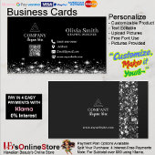 Trendy Stars & Sparkles QR Code Black Networking 名刺