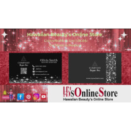 Trendy Stars & Sparkles QR Code Black Networking 名刺