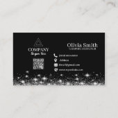 Trendy Stars & Sparkles QR Code Black Networking 名刺 (正面)