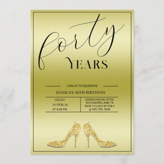 Trendy Stiletto's Modern 40th Birthday 招待状 (正面)