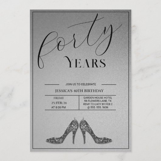 Trendy Stiletto's Modern 40th Birthday 招待状 (正面)