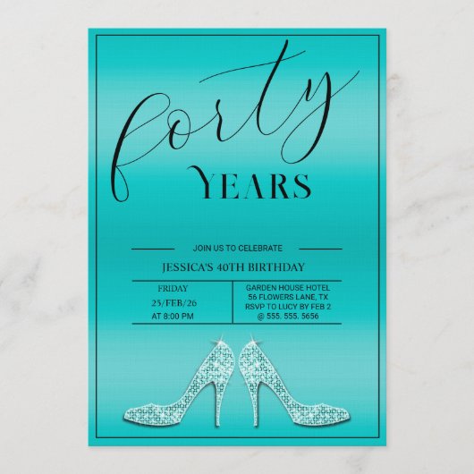 Trendy Stiletto's Modern Feminine 40th Birthday 招待状 (正面)