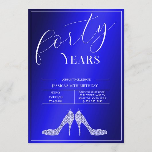 Trendy Stiletto's Modern Feminine 40th Birthday 招待状 (正面)