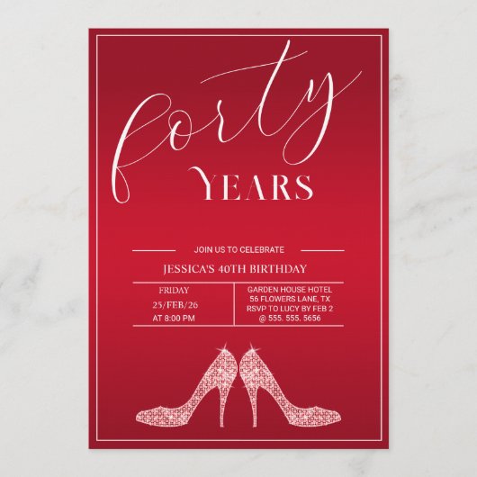 Trendy Stiletto's Modern Feminine 40th Birthday 招待状 (正面)