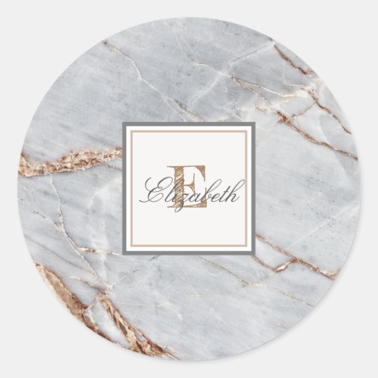 Trendy  Stone Marble Texture, Monogram Luggage Tag ラウンドシール (正面)