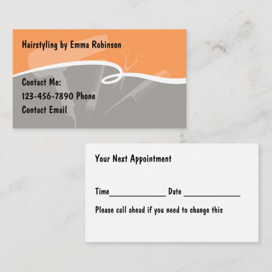Trendy Stylish Hairstylist Appointment Cards コーリングカード (正面/裏面)