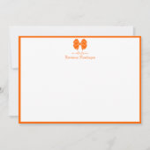 Trendy Sunset Orange Bow Border Name Wedding ノートカード (正面)