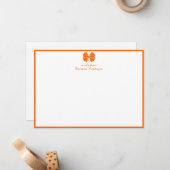 Trendy Sunset Orange Bow Border Name Wedding ノートカード (正面/裏面インサイチュ)