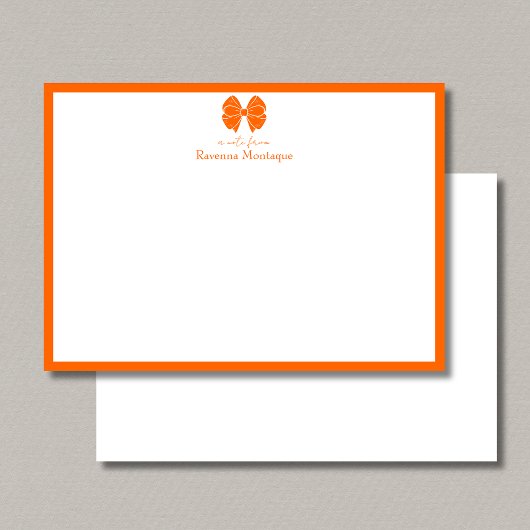 Trendy Sunset Orange Bow Border Name Wedding ノートカード