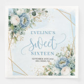 Trendy Sweet 16th Dusty Blue and Gold Party Napkin (正面)